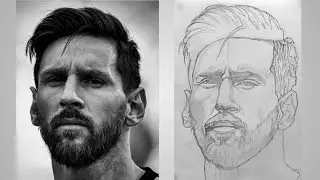 How to draw MESSI portrait outline freehand with Loomis method in just 8 minutes