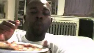 slamming a  plate of pizza