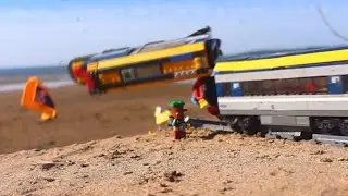 LEGO TRAINS, Trampoline, Accident, Fall - Slow Motion #10