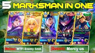 5 MARKSMAN ONE TEAM IN MYTHICAL GLORY RANK (ENEMY AUTO SURRENDER) || HANABI BEST BUILD & EMBLEM SETS