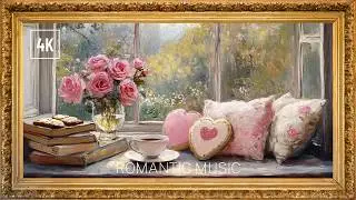 Valentine roses with romantic background music | Gold Frame tv artwork