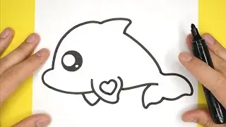 How to Draw a Cute Dolphin  - Happy Drawings