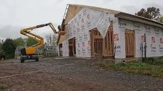 Amish Workshop Transformation: Tyvek Wrap, Soffit Construction and Flashing Installation in the rain