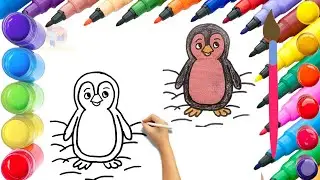 How To Draw cute Penguin Drawing, Painting & Coloring For Kids and Toddlers_ Child Art 🐋🌈🎨