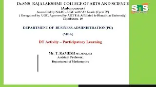 DT Activity  - Participatory Learning  | Quantitative  Techniques | SNS Institutions