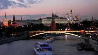 View at Moscow Kremlin from Moskva River at night time lapse