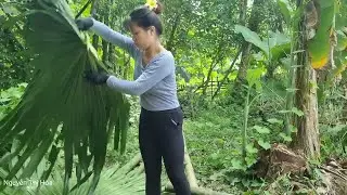 The 18 year old girl used palm leaves to roof and complete the thatched hut
