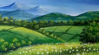 Poster Colour landscape painting | Flower field | Realtime demonstration