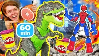 Les jouets en folie. Jeux rigolos avec Play-Doh, Spiderman, les Pjmasques et d’autres. Pour enfants