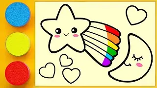 Rainbow Star & Moon Sand Painting for Kids | Fun Drawing & Coloring with Bedtime Lullabies
