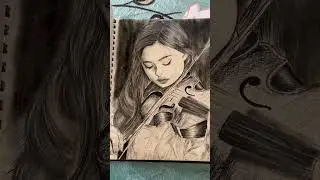 Charcoal Sketch of a Girl Playing Violin | Realistic Portrait Drawing