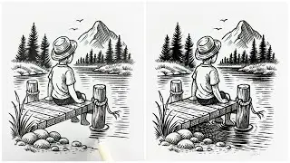 HOW TO DRAW A PEACEFUL LAKESIDE BOY SKETCH