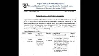Project Associate_NITK_Department of Mining Engineering