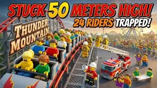 LEGO Roller Coaster STUCK! 🎢 24 People Trapped 50m HIGH - Rescue Mission! 😱 LEGO CITY