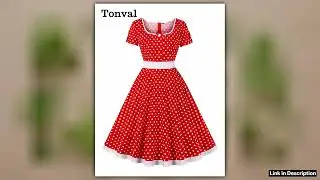 Tonval Contrast Binding Women One Button Front Polka Dot Rockabilly Dress Short Sleeve Cotton