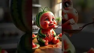 Ultra-Realistic Watermelon Baby Eating | Adorable Cute Fruit Baby 8K Hyperrealism Pixar Style