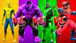SUPERHERO COLOR DANCE CHALLENGE Yellow Spiderman vs Purple Hulk vs Green Thanos vs Red Wolverine