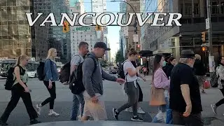 7:30 AM Morning Commute (go to work) Downtown Vancouver Canada - Life in the city during summer
