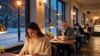 Warm Caf&eacute; Interior with Falling Snow &ndash; Study & Relax Loop