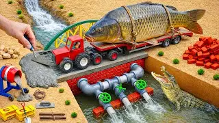 Crocodile Destroys Wooden Bridge | Science Project Builds a Strong Brick Bridge for the Fish Truck