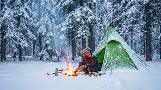 Winter Camping in Extreme Cold  Hot Tent in Heavy