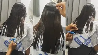 Collage Girl Hair Trimming by Man | straight haircut | indian long haircut at home | new haircut 
