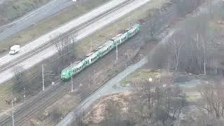 Drone and 3 trains in Lerum. Part 4 of 11.