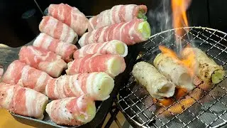 消費期限が切れそうな豚バラが冷蔵庫にあったのでシンプルにうまいネギ塩豚ロール網焼きをハイボールでキメるだけの動画