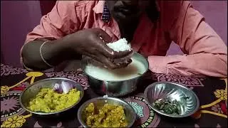 GHAR KA KHANA EATING PAKHALA BHATA ALOO BHARTA .BAIGAN BHARTA & MUNGA SAAG