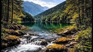Relaxing Piano & Flowing River in Green Mountains | Deep Calm & Stress Relief
