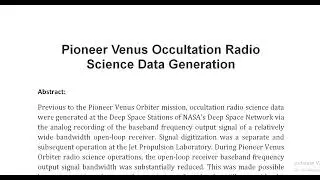 Pioneer Venus Occultation Radio Science Data Generation