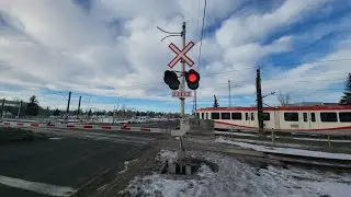 NB LRT arrives at Heritage Station in Calgary, Alberta