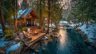 This Winter Morning Feels Different ❄️ Cabin by the River, Birds Singing & Fire Crackles