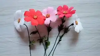 Paper Flower making. How to make cosmos flowers from crepe paper or duplex paper.