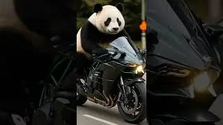 Cute panda riding a Heavy bike