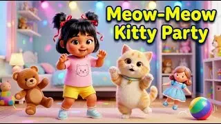 Meow-Meow Kitty Party 🐱 | Cute Cat Nursery Rhyme | 3D Kids Song