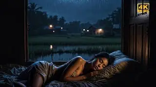 Sleeping by Open Window: Heavy Rain on Wooden Roof in Rice Field Village | Deep Sleep Rain Ambience