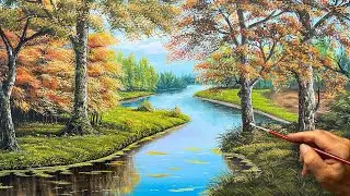 Painting autumn forest and river reflection / Acrylic landscape for beginners / LDL ART