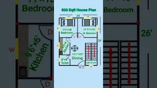 650 Sqft House Plan | 25&times;26 Small 2 BHK House Plan #houseplans