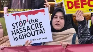 Protesters demonstrate against Syria's Eastern Ghouta's massacre
