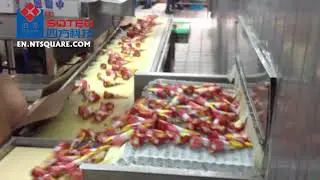 Spiral freezer freezes ice cream.