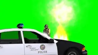 firefighters extinguished a burning police car - free green screen