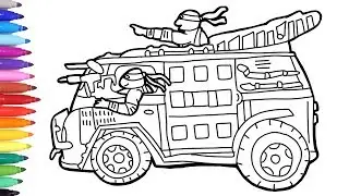 TMNT Van Coloring Pages, Drawing Teenage Mutant Ninja Turtles Van, Coloring Video for Kids