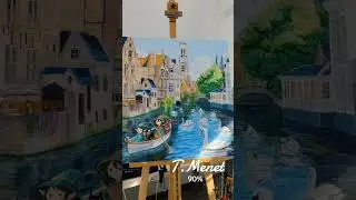 Acrylic Painting Elf/fantasy/ brugge ,belgium/ Swan/River/ building