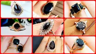Black Diamond Solitaire + 7 Stone Curved Bridal Ring Set by La More Design