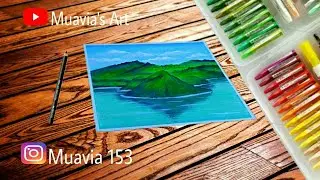 Green Mountain Scenery Drawing With Oil Pastels Step By Step || Muavia's Art
