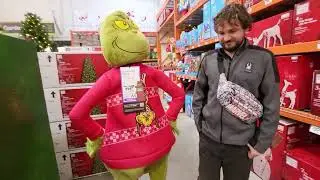 GIANT ANIMATED GRINCH CHRISTMAS SINGS - HOLIDAY ANIMATRONICS DECOR SHOPPING WITH ROBBIE HOME DEPOT