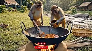 Monkeys coking mutton Curry😱🐒 #viral #jungle