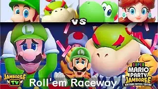 Super Mario Party Jamboree TV Luigi and Bowser Jr vs Yoshi and Daisy in Roll'em Raceway