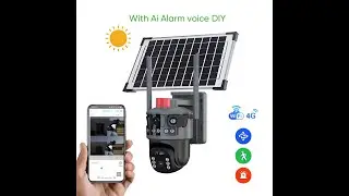 Four Lens 12MP PTZ Outdoor  HD Three Screen WiFi Security Auto Tracking  4G Sim Card Solar Camera